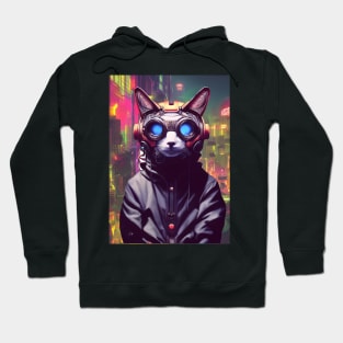 Techno Cat In Japan Neon City Hoodie